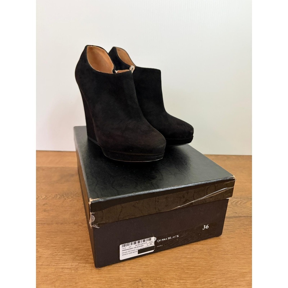 Dries Van Noten Black Suede Platform Ankle Boots Side Zip 36 Size 6 Avant Garde - Picture 10 of 11